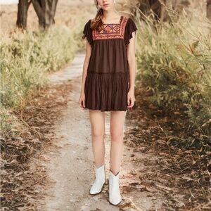 Free People Embroidered Tapestry Mini Dress – Size Small – 100% Cotton